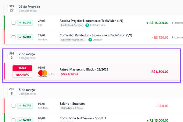 Cartão de crédito + Contas a pagar - 2